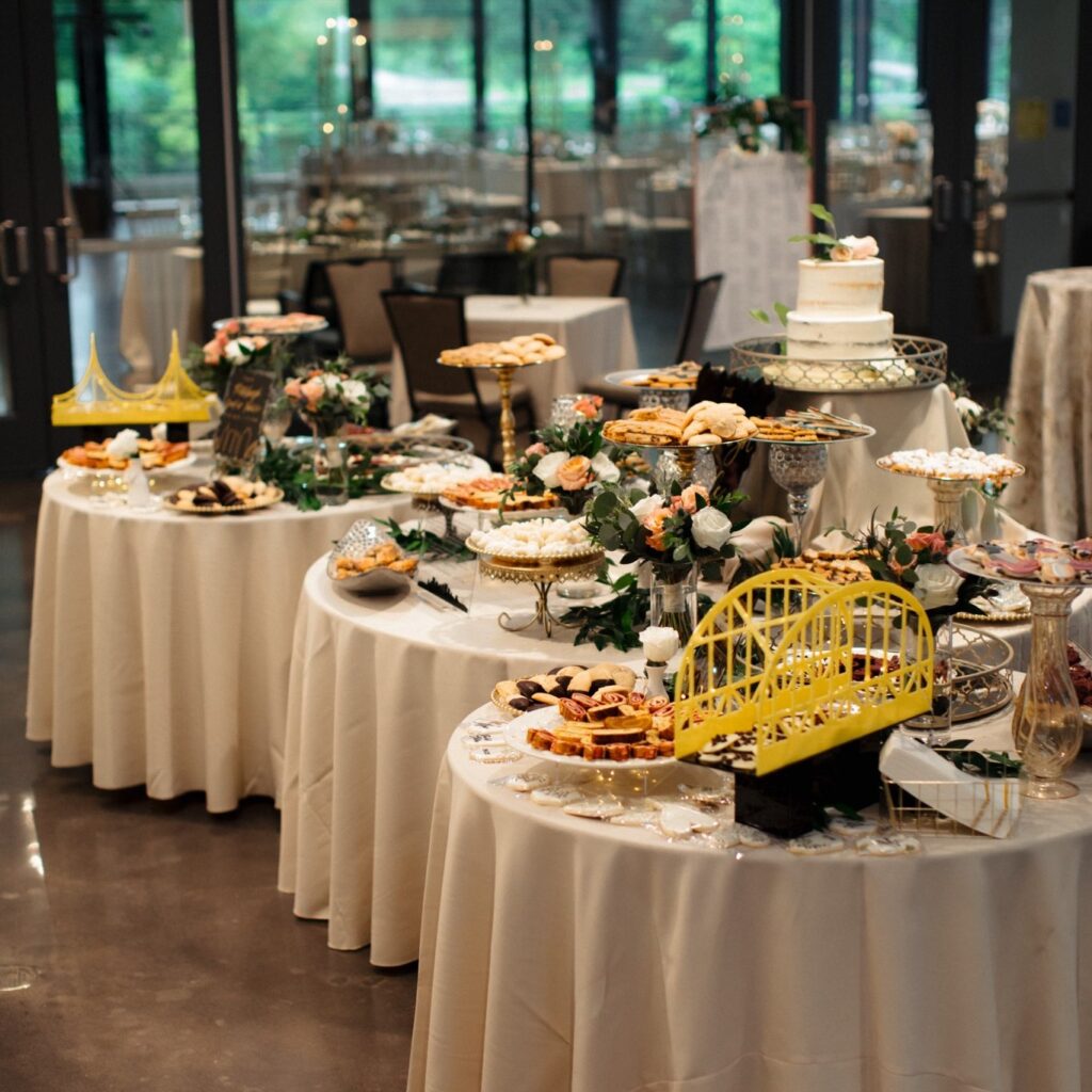 a table with many different types of food on it budget wedding