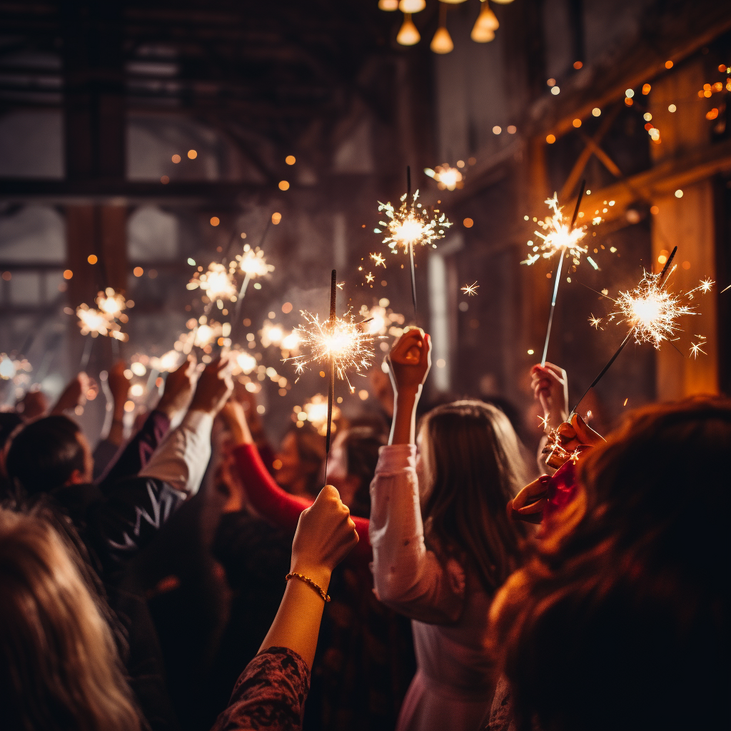 a group of people holding sparklers in their hands