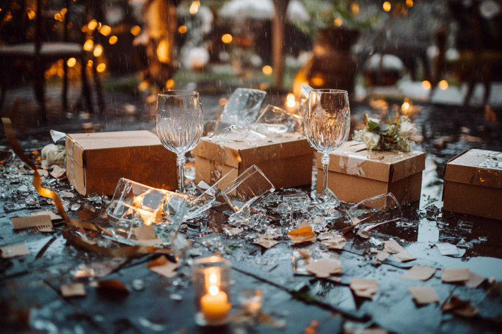 a bunch of wine glasses sitting on top of a table