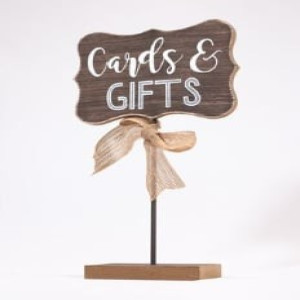 a wooden sign that says cards and gifts
