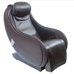 a black and gray reclining chair on a white background