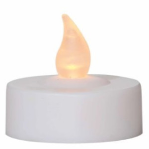 a white candle with a white flame on top of it