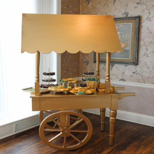 a table with a lamp on top of it