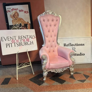 Pink leather throne chair with silver trim used as luxury focal seating at a Pittsburgh event