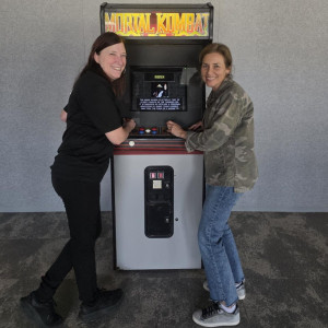 Original 1992 Mortal Kombat full size arcade cabinet rental set up at a Pittsburgh event — retro arcade game rental for parties, weddings, and corporate events, Event Rentals of Pittsburgh