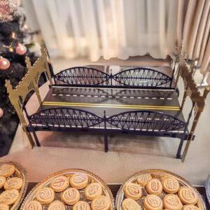 Smithfield Street Bridge navy blue metal replica tabletop accent rental for Pittsburgh wedding cookie tables and reception centerpieces, Event Rentals of Pittsburgh