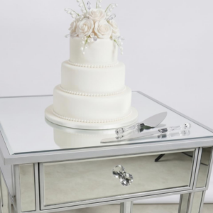 Crystal handle cake knife and server set rental for wedding cake cutting moment in Pittsburgh PA, elegant acrylic crystal wedding cake cutting set, Event Rentals of Pittsburgh